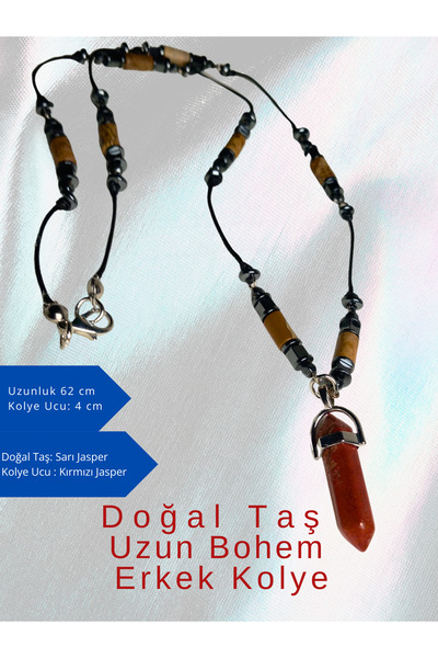 ayrestyle Bohem Tarzı Erkek Kolye – Sarı Jasper & Hematit Doğal Taşlı, 62 Cm,...