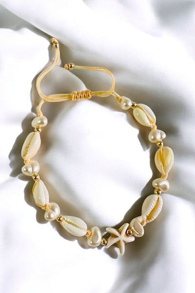 PETEK AKSESUAR SEA SHELL BAROQUE PEARL SEA STAR MACROME BRACELET ANKLET