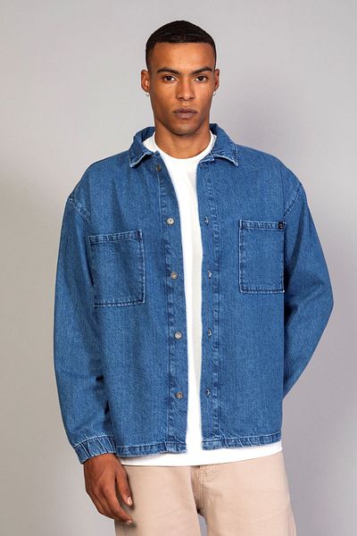 LTC Jeans Ανδρικό πουκάμισο Μοντέλο Oversize Τζιν Σκούρο Μπλε Μπουφάν
