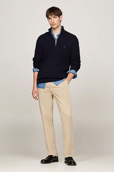 Tommy Hilfiger Men's Beige Chino Pants - Denton Satin, Straight Leg