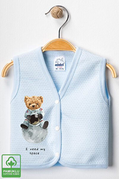 Miniel Unisex Baby Space Teddy Bear Printed Organic Cotton 3-6-9 Months 3-Piece Quilted Baby Vest Set