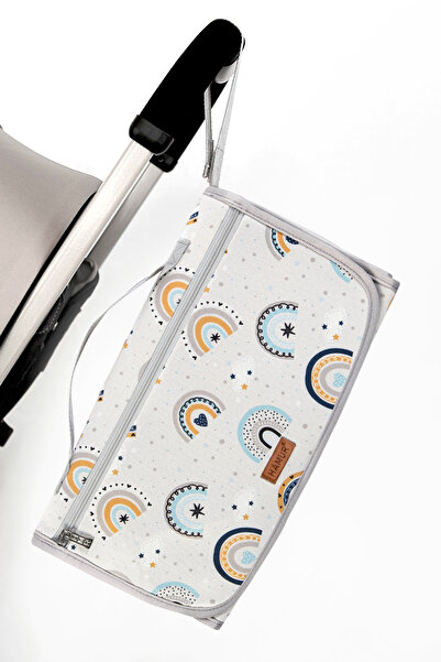 HAMUR Blue Rainbow Patterned Baby Care Bag - Newborn Changing Mat with Organizer