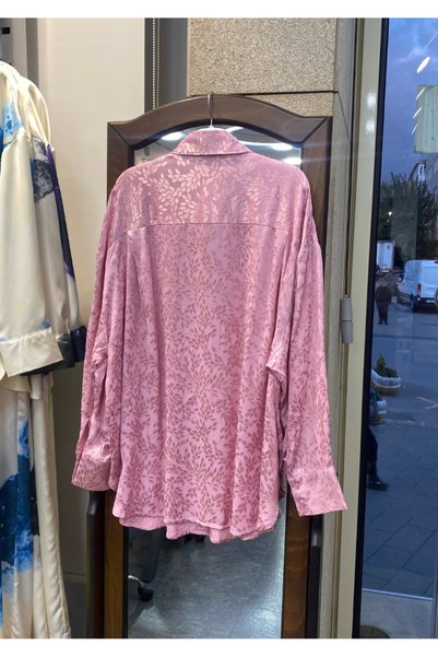 PERA MODA No Inner Jacquard Oversize Long Stylish Women's Shirt