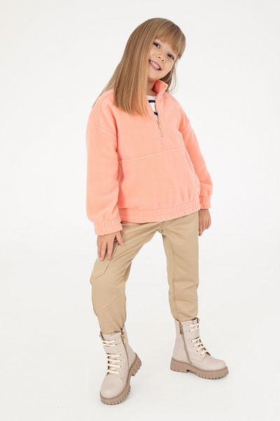 U.S. Polo Assn. Fleece Sweatshirt for Girls - Salmon Color, Half Zip, 50298983 -Vr047