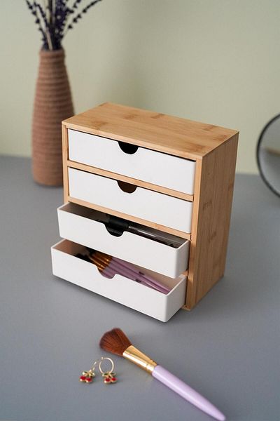 Hayveys Organizator de accesorii de machiaj cu 4 sertare din bambus