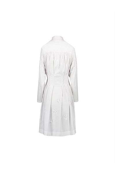Escada Sport Embroidered Stand Collar Mid-Length White Cotton Dress