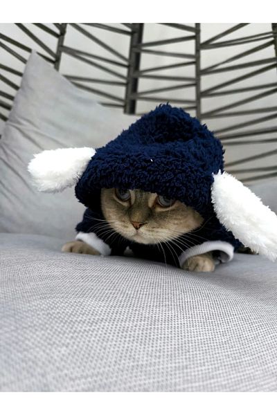Quun Velsoft Cat Dog Cardigan - Soft Coat with Snap Fasteners, Stylish Navy Design