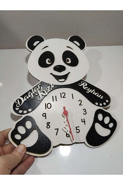 mrchediyesepeti Children's Room Cute Teddy Bear Wall Clock with Color and Name Options -23