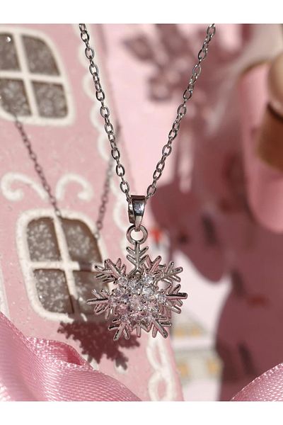 Reorah Collection Snowflake Sparkle Fidget Steel Necklace-Zircon Stone Snowflake Spinning Necklace