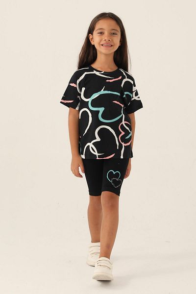 ROLY POLY 3396 Model - Girl's Black Cotton Bermuda Suit