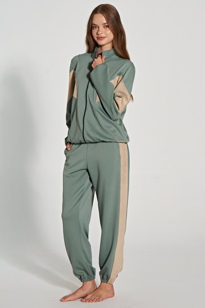 Feyza Women's Zippered Sleeves and Elastic Leg Pajamas Set