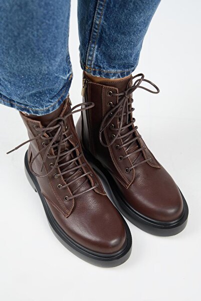 Manijero (Niro) Kadın Deri Hakiki Deri Bağcıklı Koyu Kahve Bot