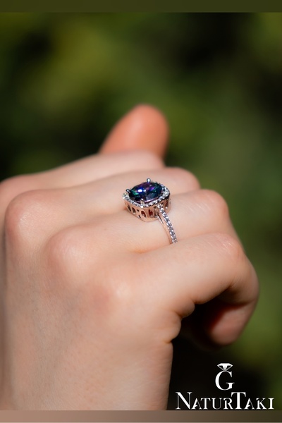 Naturtakı Mistik Topaz Taşlı Kadın Gümüş Yüzük Modeli En Üst Kalite İşçilik Z...