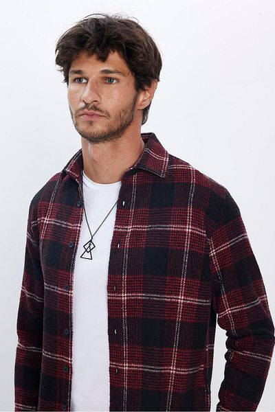 Tudors Unisex Slim Fit Slim Fit μακρυμάνικο καρό χειμερινό πουκάμισο ξυλοκόπο