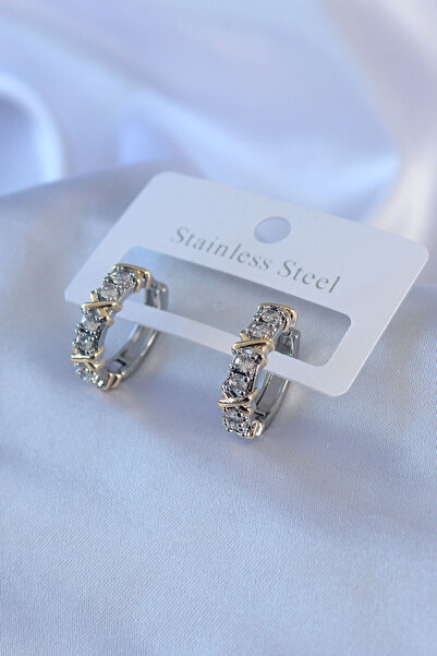 Store 316L Steel Silver Color Zircon Stone Xoxo Model Women's Earrings