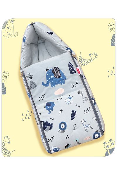Babyhug Velvet Sleeping Bag Elephant Print - Grey