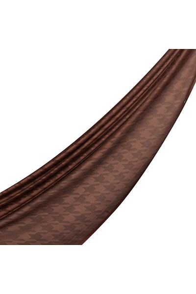 ipekevi Aci Brown Silkmill Houndstooth Pattern Cotton Silk Shawl 6606