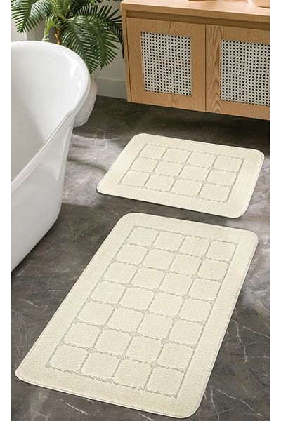 KONFOR Non-Slip Bathroom Mat Set – Durable, Soft-Textured, Water Absorbent, Washable Checkered Patt