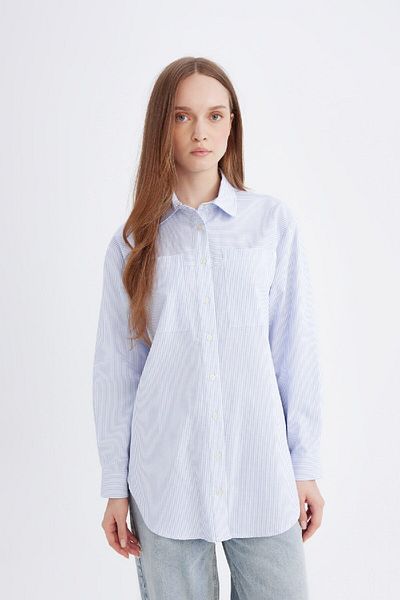 DeFacto Relax Fit gestreifte Popeline-Langarmshirt-Tunika B6879AX24AU