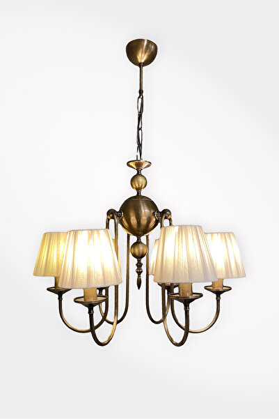 Fivorno Aydınlatma Ribbon Model Eskitme Renk Kaplamalı 6 Kollu Kumaş Başlıklı Avize