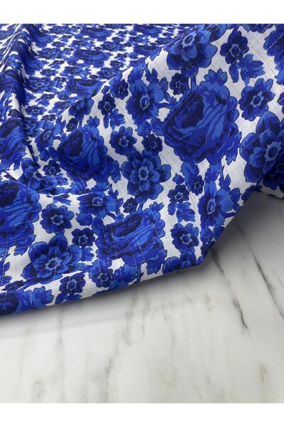 ipekkumaş قماش الكتان ذو النمط الذهبي اللامع باللون الأزرق من روز جولا يباع بالقطعة 1 قطعة 1 متر