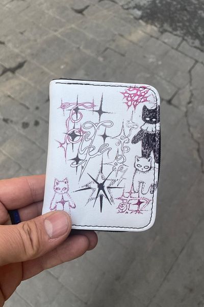 Köstebek White Gothic Star Psycho Cat Short Wallet