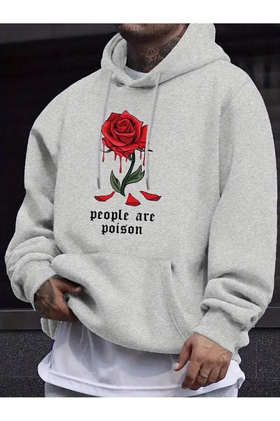 Pink Sky Gray Oversize Hooded Sweatshirt - Printed Hoodie