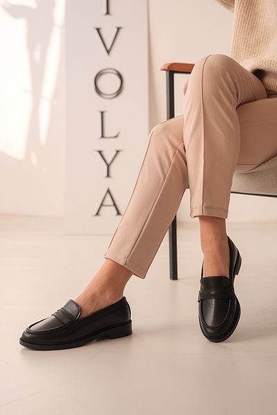DİVOLYA Runa Black Leather Thin Sole (3CM) Loafer Women's Shoes