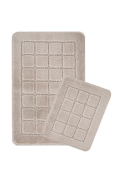KONFOR Non-Slip Bathroom Mat Set – Durable, Soft-Textured, Water Absorbent, Washable Checkered Patt