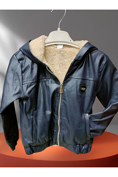 zeykid Erkek çocukları için içi kürklü kapüşonlu suni deri ceket