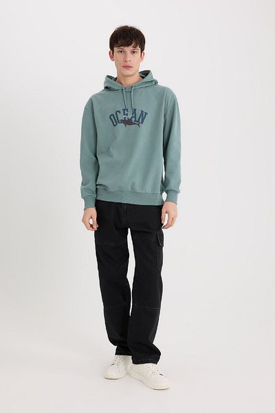 DeFacto Boxy Fit bedrucktes Sweatshirt mit Kapuze E3207AX24WN