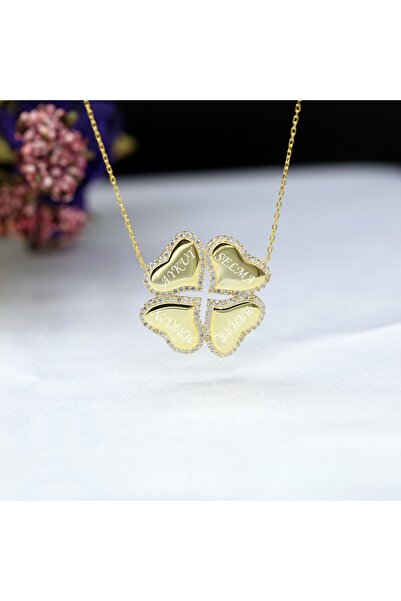 Takı Boom 4 Isimli Aile Kolyesi, 4 Lü Kalp Gümüş Kolye