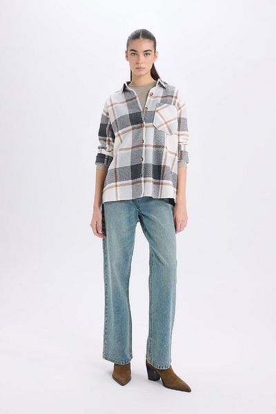 DeFacto Checkered Flannel Long Sleeve Lumberjack Shirt R3725Az24Wn