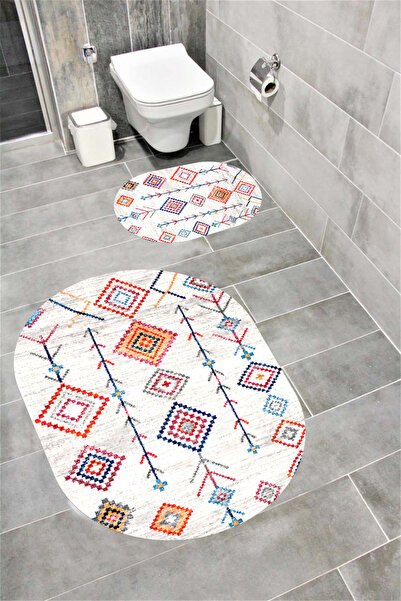 Bordo Halı Set de covorașe de baie decorative lavabile, umplute cu burete, mo...