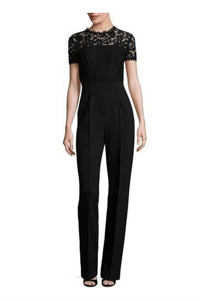 Escada Lace Detailed Short Sleeve Tube Leg Black Cotton Jumpsuit