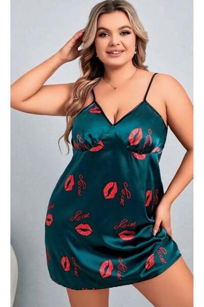 Nightlight King Size Colorful Patterned Satin Nightgown-3653