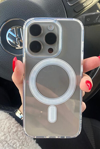 shoptocase iPhone 15 PRO MAX Uyumlu Kablosuz Şarj Destekli MagSafe Şeffaf Tel...