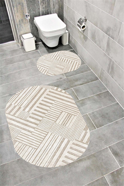 Bordo Halı مجموعة سجادة حمام مزخرفة مبطنة بالإسفنج وناعمة ماصة للماء وقابلة ل...