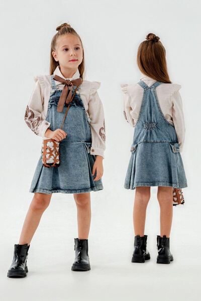 Minigimin Cicileri Gilet din denim albastru pentru copii mici, cu geantă - Se...