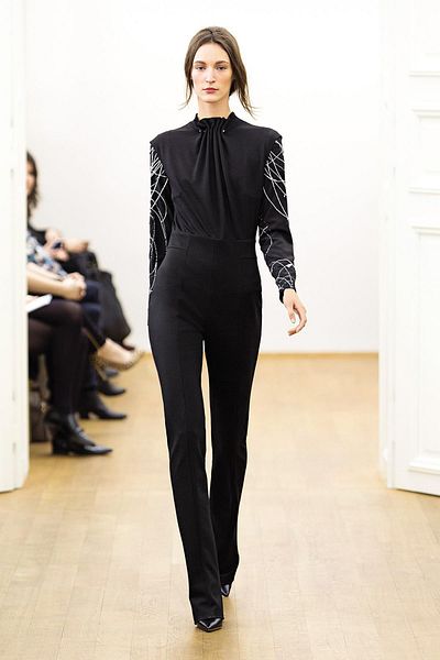Escada Pleat Collar Sleeveless Skinny Leg Black Jumpsuit