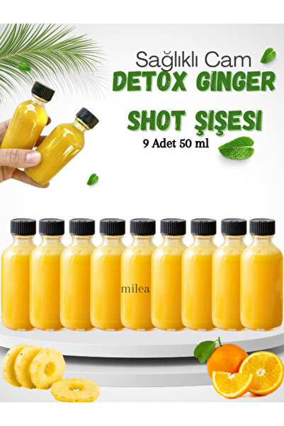 Milea 9 Adet Klasik Şeffaf Cam Shot Şişesi Sızdırmaz Siyah Kapaklı Hediyelik Koku Süs Çok Amaçlı Şişe 50ml