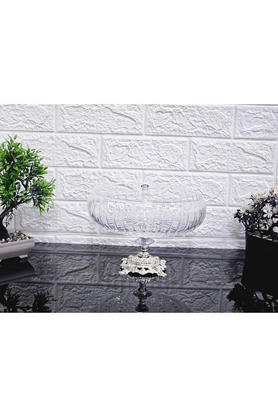 atabey home collection وعاء سلطة لينيا مربع الشكل من كريستال اللوتس مقاس 24 سم باللون الفضي