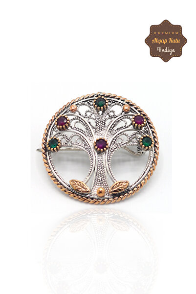 Midyat Nurtaş Gümüş Hayat Ağacı İşlemeli 925 Ayar Gümüş Saf Telkari Broş 201023445