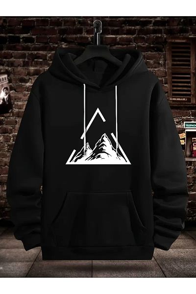 Pink Sky Μαύρο Unisex Oversize Φούτερ με κουκούλα - Φούτερ με στάμπα