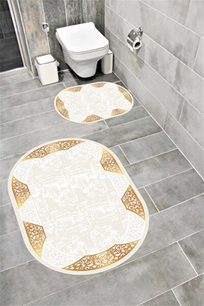 Bordo Halı مجموعة سجادة حمام مزخرفة ماصة للماء وناعمة وغير قابلة للانزلاق ومم...