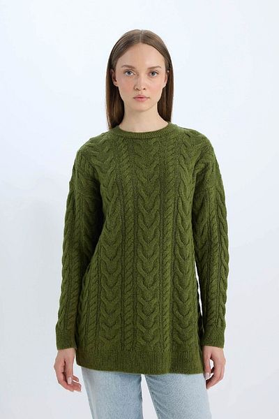 DeFacto Regular Fit Crew Neck Hair Knit Pattern Knitwear Sweater Tunic B4284Ax24Wn