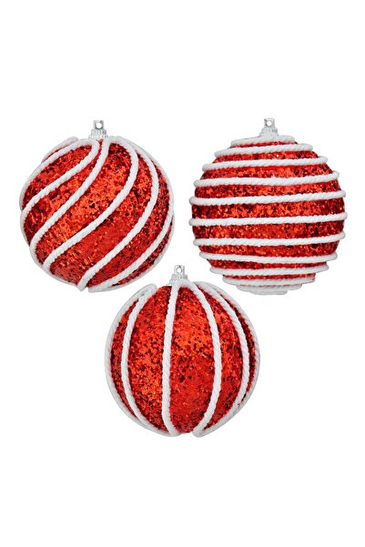 Kikajoy Ornament pentru brad de Crăciun, ornament cu bile, cu dungi, 8 cm, 3 ...