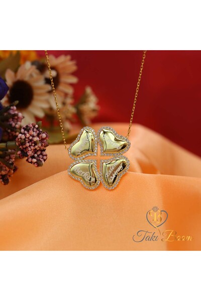 Takı Boom 4 Isimli Aile Kolyesi, 4 Lü Kalp Gümüş Kolye