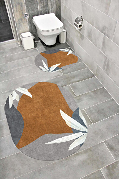 Bordo Halı مجموعة سجادة حمام مزخرفة ماصة للماء وناعمة وغير قابلة للانزلاق ومم...