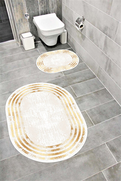 Bordo Halı مجموعة سجادة حمام مزخرفة مبطنة بالإسفنج ناعمة ماصة للماء وقابلة لل...